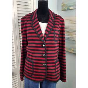 Banana Republic Blazer 14 Red Black Stripe Career Jacket Preppy Stretch